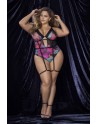 Body noir, grande taille, imprimé fleurs exotiques - MAL8774XPRT