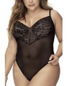 Body, grande taille, noir en dentelle et résille noire - MAL8795XBLK