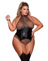 Body grande taille large résille et porte jarretelle simili cuir avec chainettes - DG12495XBLK