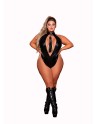 Body en simili cuir grande taille, extensible avec col clouté et fouet - DG12450XBLK