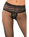 Collant noir résille effet string brésilien dentelle florale et coutures arrières - REN9028-BLK