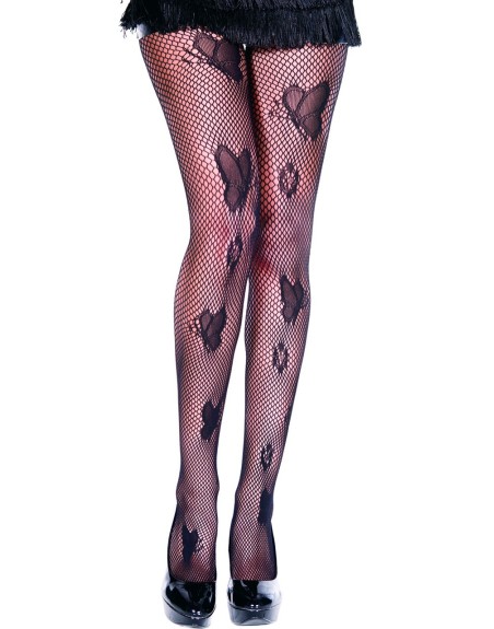 Collant sexy résille noir avec papillons - MH50020BLK