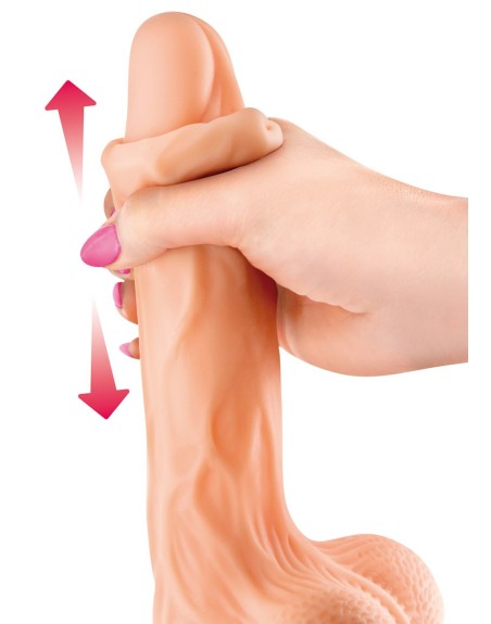 Gode réaliste veiné ventouse va-et-vient prépuce testicules billes mouvantes 20 cm - CC514106