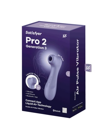 Stimulateur de clitoris 2 embouts Connecté avec technologie Liquid air Pro 2 Generation 3 violet USB Satisfyer - CC597815