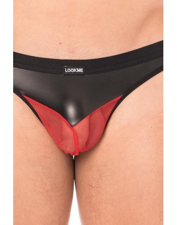 String simili cuir noir et résille rouge - LM2005-57BKR