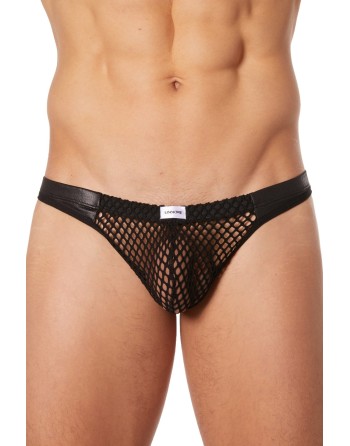 String noir filet avec bandes simili cuir - LM911-57MBLK