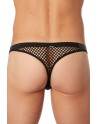 String noir filet avec bandes simili cuir - LM911-57MBLK