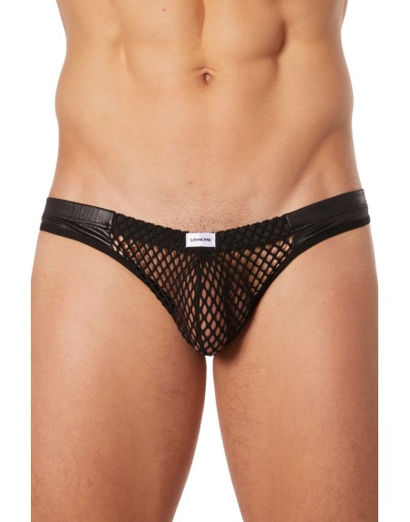 Slip noir filet avec bandes simili cuir - LM911-61MBLK