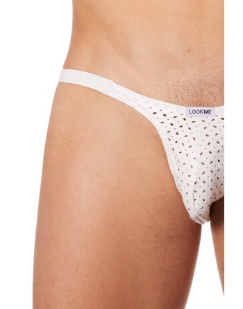 Slip échancré blanc simili cuir finement ajouré - LM811-61WHT