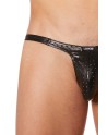 Slip échancré noir simili cuir finement ajouré - LM811-61BLK