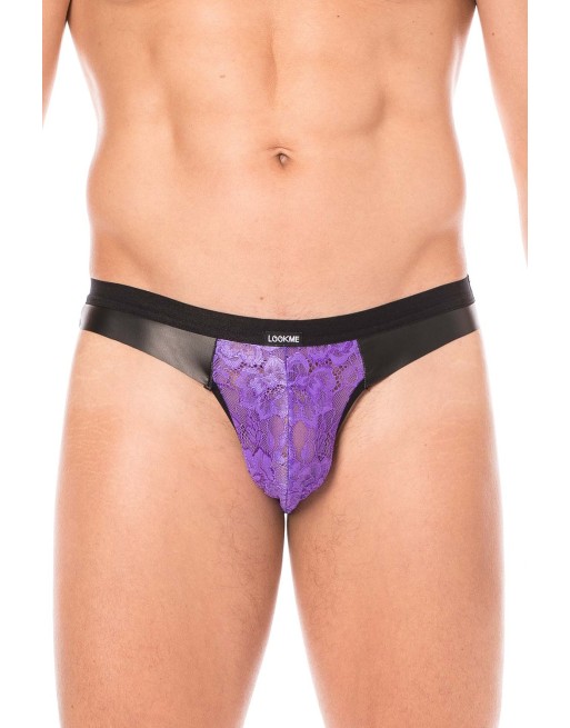 Jock violet en dentelle et simili cuir - LM2002-27PUR