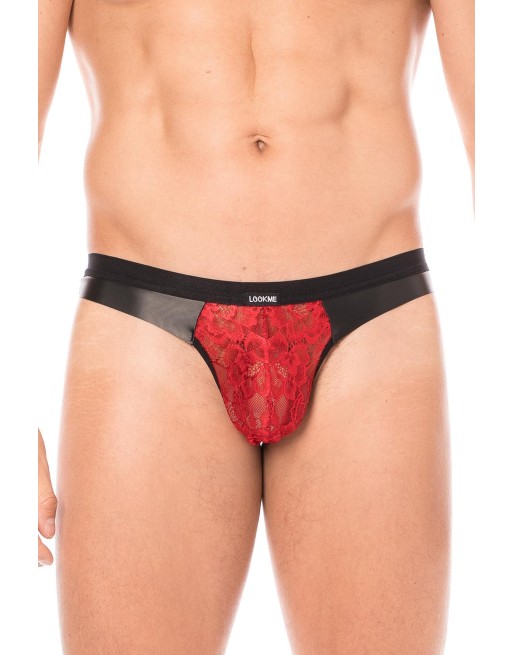 Jock rouge en dentelle et simili cuir - LM2002-27RED