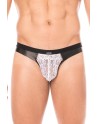 Jock blanc en dentelle et simili cuir - LM2002-27WHT