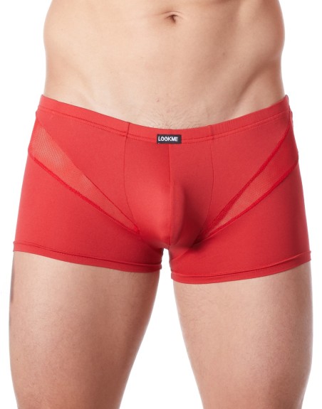 Boxer rouge sexy avec fine résille en V - LM805-67RED