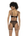 Ensemble 2 pièces, en vinyl et résille noir, soutien gorge seins nus et string avec zip fonctionnel - MAL2756GLBK