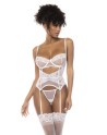 Bustier Chloe en dentelle et résille, avec armatures, porte jarretelles réglables et string assorti - MAL8839WHT