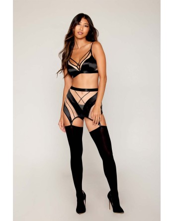 Ensemble Soutien-gorge, jupe porte-jarretelles, string    - DG13377BLK