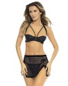 Ensemble 3 pièces noir, soutien gorge, jupette et string - REN53039-BLK