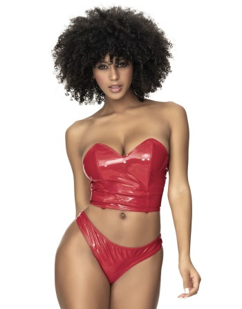 Ensemble lingerie Deux Pièces Wet Look Rouge - MAL2741RED