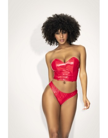 Ensemble lingerie Deux Pièces Wet Look Rouge - MAL2741RED