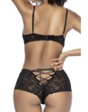 Soutien-gorge et shorty laçage dentelle florale noire - MAL8803BLK