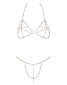 Soutien-gorge et string bijoux en chaînettes dorées et strass irisés - R24505186001