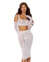 Ensemble 2 pièces, brassière résille fantaisie et jupe longue assorti - DG12921WHT