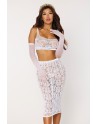 Ensemble 2 pièces, brassière résille fantaisie et jupe longue assorti - DG12921WHT