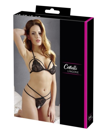 Soutien-gorge en dentelle noire avec bonnets détachables et string - R221125410