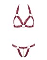 Soutien-gorge ouvert et string rouge à larges bandes sexy - R2213010