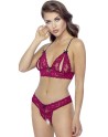 Soutien-gorge, bonnets ouverts, en dentelle rouge et string assorti - R2212447