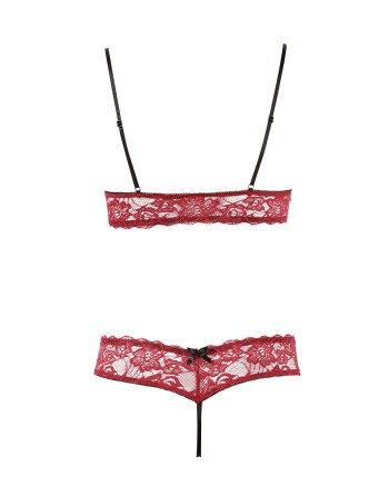 Soutien-gorge, bonnets ouverts, en dentelle rouge et string assorti - R2212447