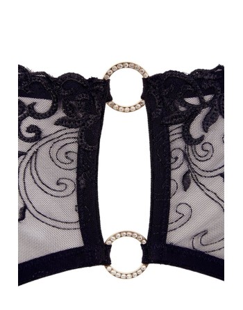 Soutien-gorge dentelle, porte-jarretelles et string ouvert noir - R2213052