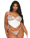 Bustier blanc avec armatures grande taille, en satin et dentelle florale - DG13262XWHT