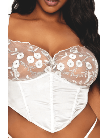 Bustier blanc avec armatures grande taille, en satin et dentelle florale - DG13262XWHT