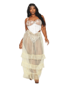 Bustier blanc avec armatures grande taille, en satin et dentelle florale - DG13262XWHT