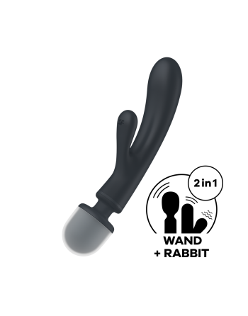 2 en 1 Vibromasseur rabbit et wand noir USB Triple Lover Satisfyer - CC597825