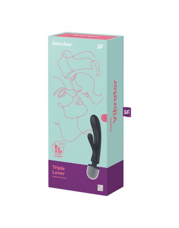 2 en 1 Vibromasseur rabbit et wand noir USB Triple Lover Satisfyer - CC597825