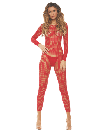 Bodystocking rouge ouvert à l'entrejambe - REN7108-RED